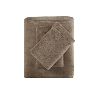 Soloft Plush Brown Micro Plush 3-Piece Twin Sheet Set