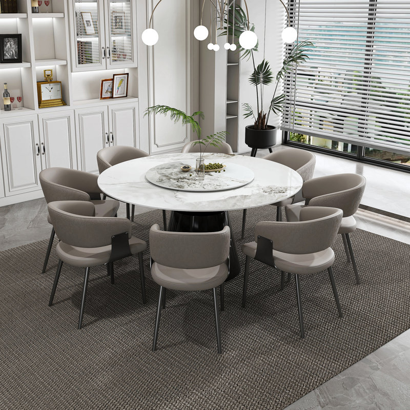 Ensemble de salle à manger 9 pièces 59 po - Table en faux marbre avec plateau rotatif et chaises en cuir synthétique, ensemble de table de salle à manger moderne pour la cuisine et la salle à manger
