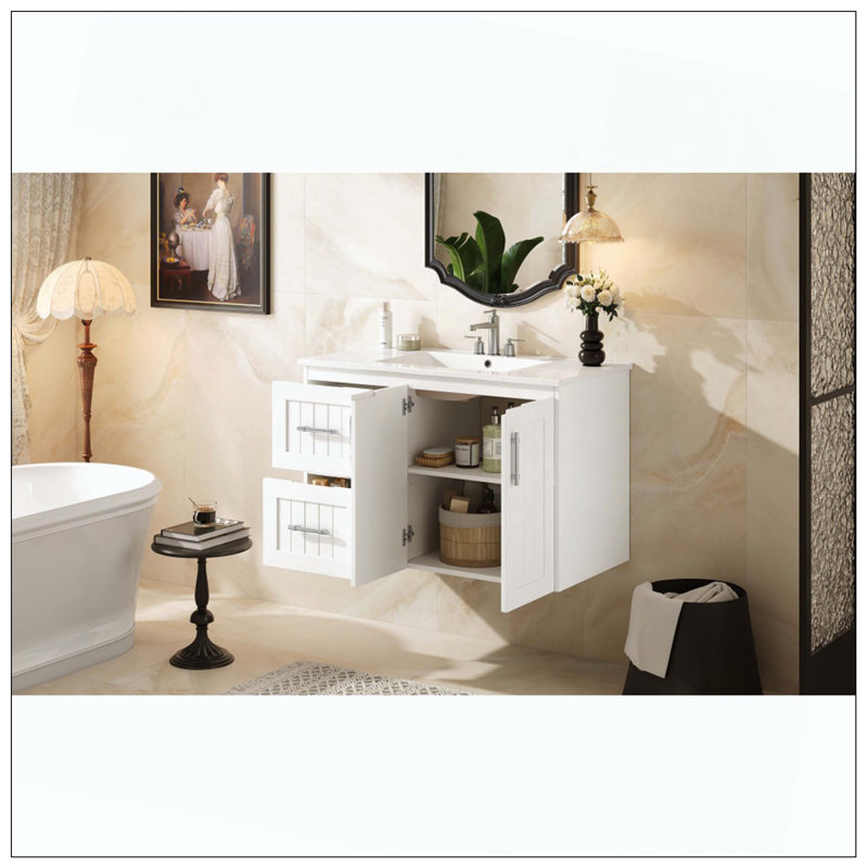 Meuble-lavabo mural 2 tiroirs 3 tiroirs, Blanc