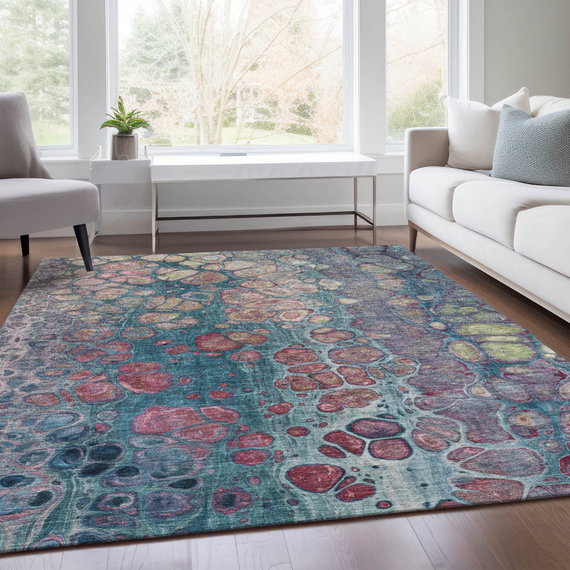 Machine Washable Indoor/Outdoor Xhevrie Teal Rug, Rectangle 8' x 10'