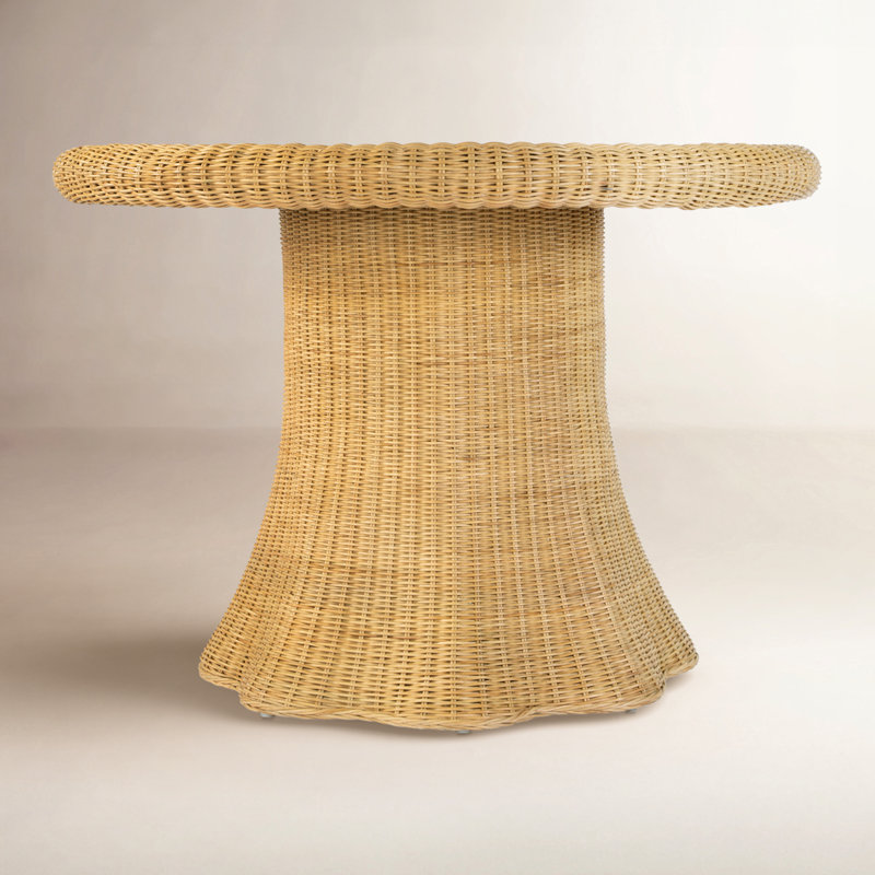 Bonita 42 in. W Round Rattan Dining Table with Glass Top