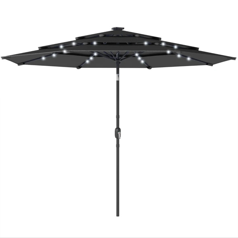 Parasol solaire solaire à 3 niveaux, acier et polyester, abat-jour d'extérieur moderne