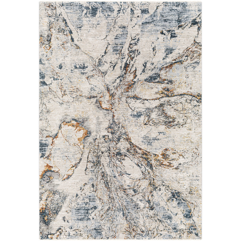 Abstract Beige/Saffron/Blue Area Rug, Rectangle 9' x 12'2"