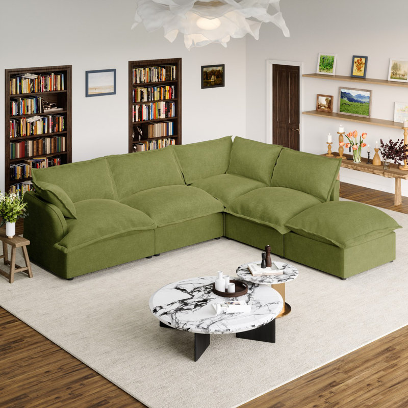 Canapé modulaire 115 po, Mélange de lin vert Keivon