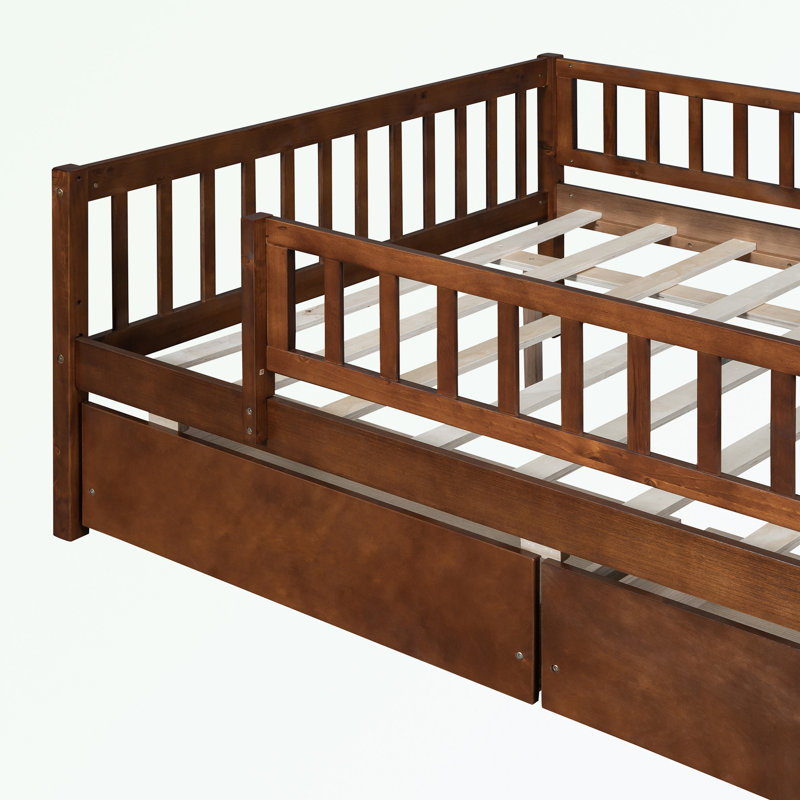 Kallel Daybed with Two Drawers and Guardrails, Walnut, Full/Double