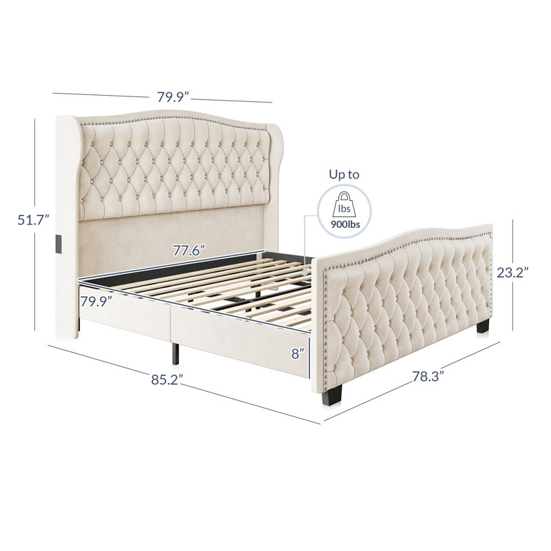 Lit plateforme Gujral, Très grand, Beige