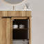 Meuble-lavabo autoportant de 30 po en chêne chaud, façade sculpturale 3D et cuve en céramique intégrée