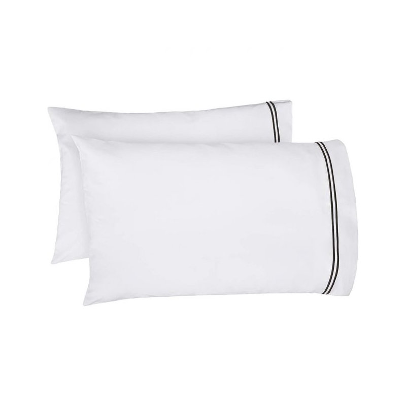400TC Double Embroidery Cotton Sateen Pillowcases (Set Of 2), White/Black
