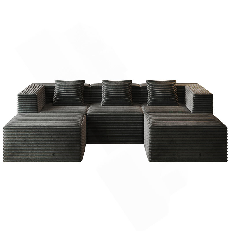 Modular Sectional Couch, Boneless Sofa With Deep Seat, High Density Memory Foam, Compression Sofa, Gray Corduroy