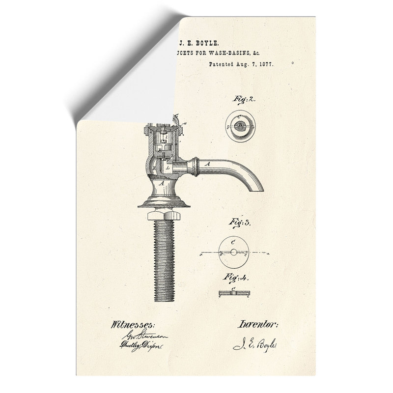 Water Faucet Tap Patent - Frameless Print, 30cm H x 21cm W x 0.1cm D