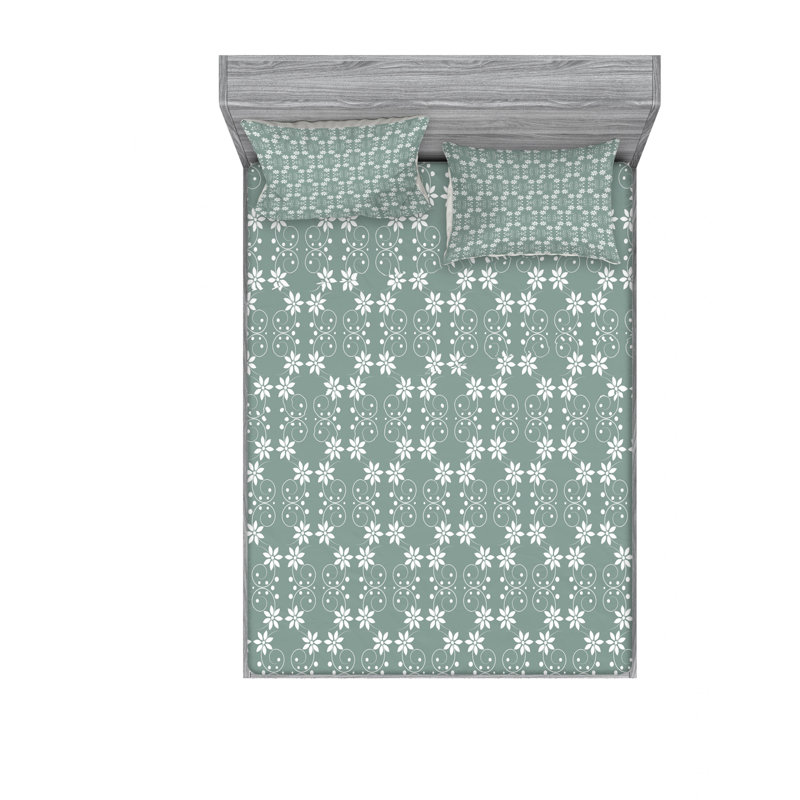 Ensemble de draps floral en cascade baroque inspiration, Ensemble de drap pour grand lit avec drap-housse