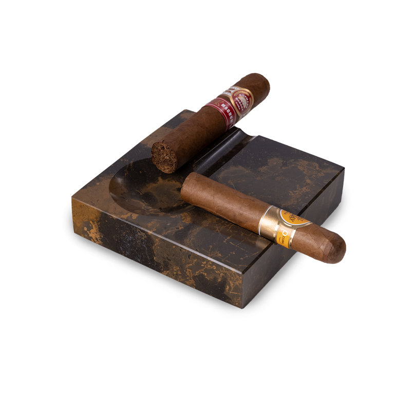 Handcrafted Genuine Marble Cigar Ashtray with Four Cigar Rests, Weather Proof, Brown