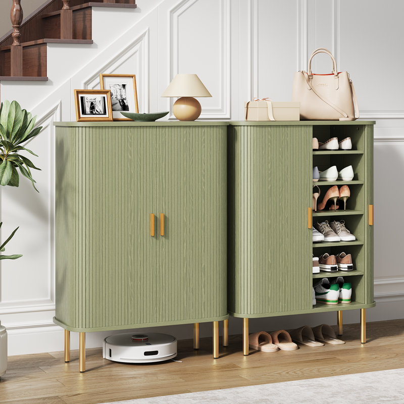 Armoire de rangement à chaussures à 6 niveaux avec porte coulissante, Green