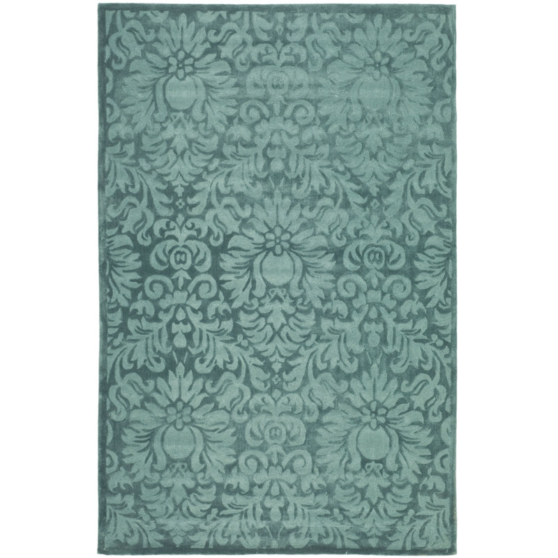 Tapis crocheté à la main gris / bleu Jonson Ikat, Rectangle 3 pi x 5 pi