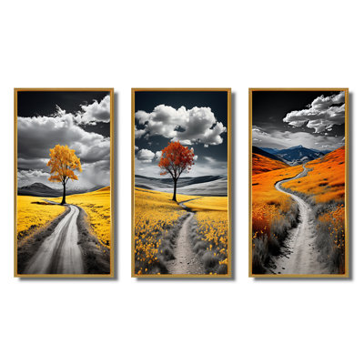 " Road Through Yellow Prairies " 3 - Pieces