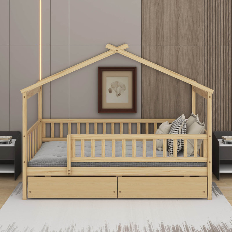 Lit simple en bois, Gris, Twin