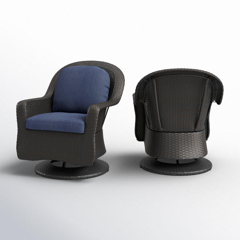 Beom Swivel Wicker Outdoor Lounge Chair, Dark Brown/Navy Blue