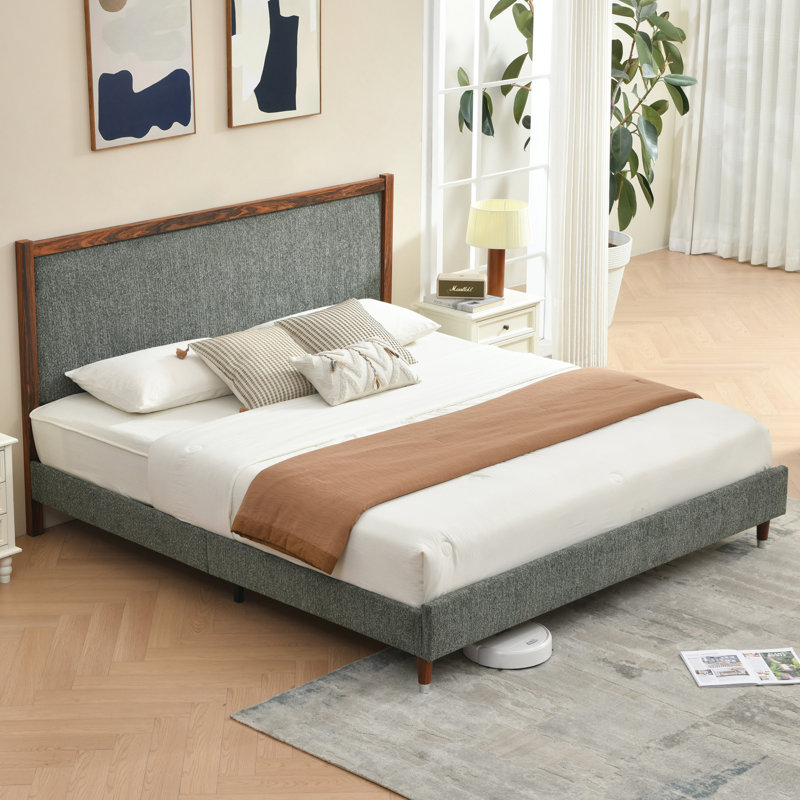 Lit plateforme en bois avec base rembourrée, King, Vert