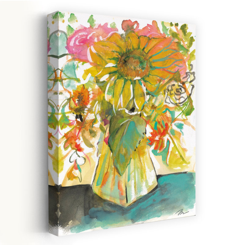 Ensoleillé - art contemporain aux couleurs vives de tournesol, H 36 po x l 24 po