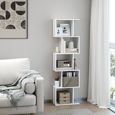 5-Tier Bookcase, 9.4 X 15.7 X 62.6 Inches, Storage Shelf With Open Compartments, Modern Style, For Living Room, Bedroom, Office