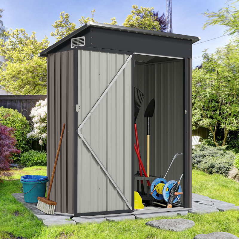 Garden All-Weather Grey Storage Shed Utility Tool House Top Sloping Design-Warm