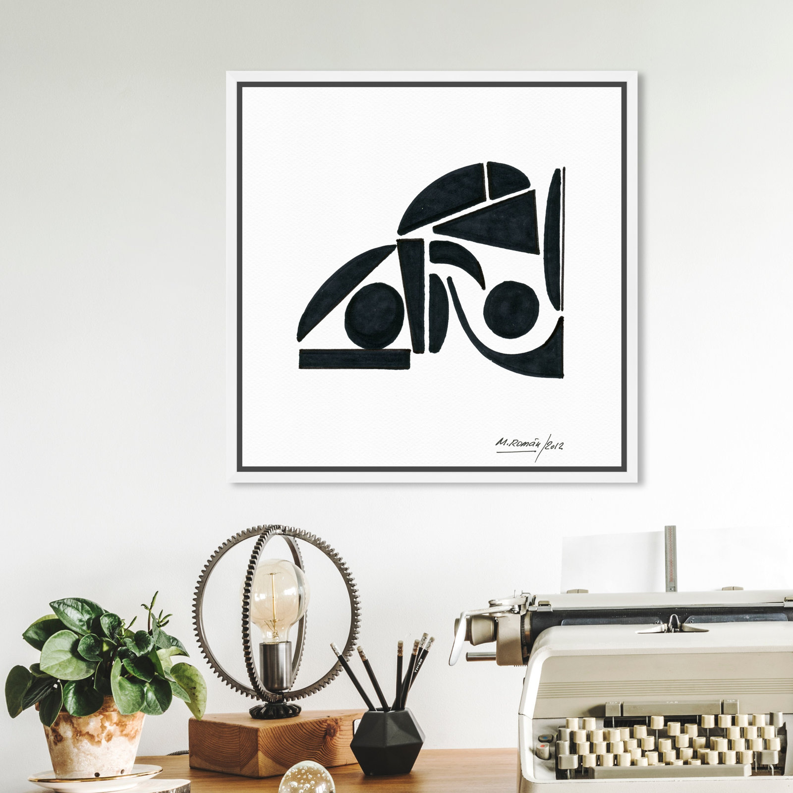Black And White Modern by M.Roman, 13" H x 13" W, White