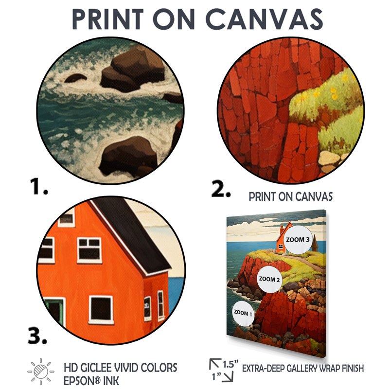 Décoration murale orange «Orange House On The Shore By The Ocean», Toile tendue, H 20 po x l 12 po
