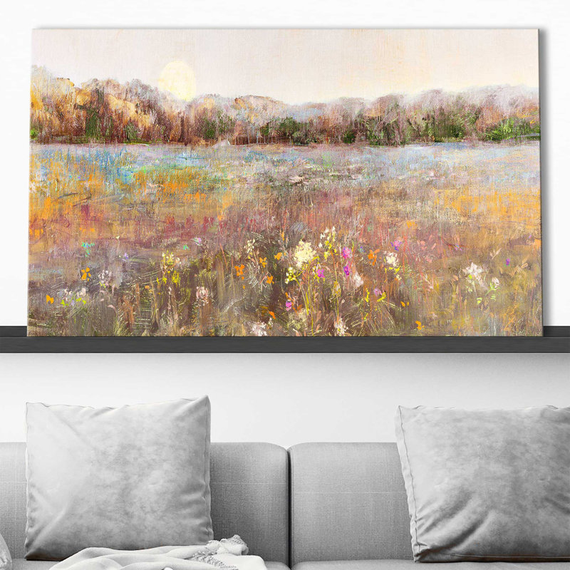 Meadow Moonrise par Katie Swatland - Peinture, L 30 po x H 18 po, Toile tendue