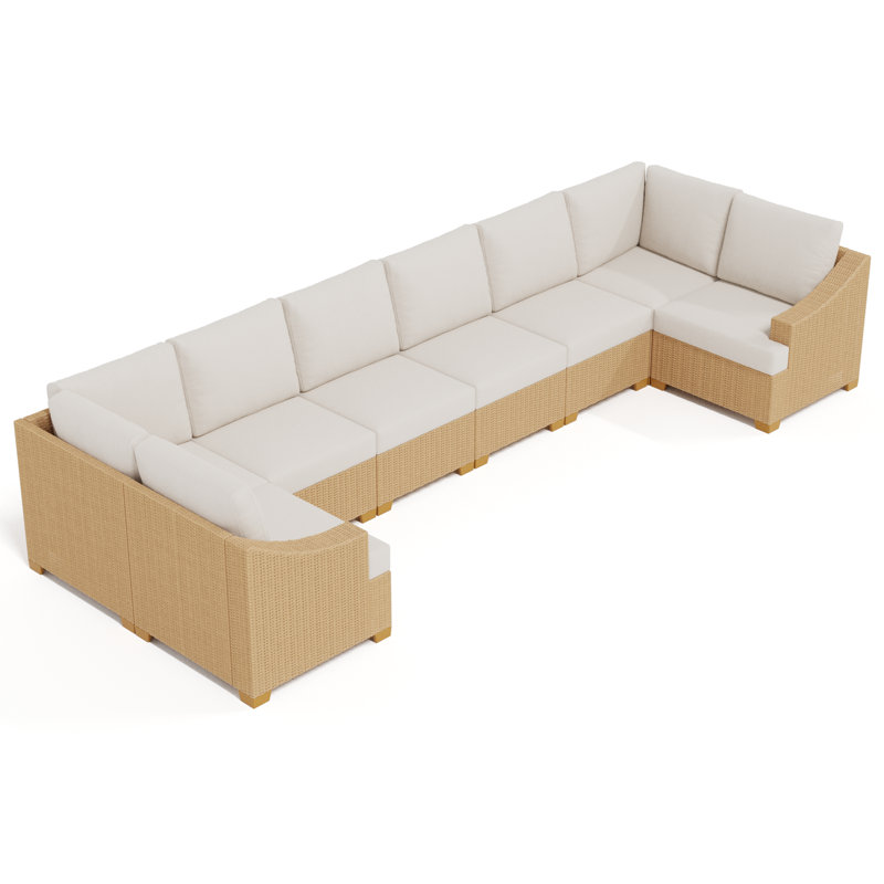 Ensemble de 8 pièces de mobilier de jardin en rotin avec coussins