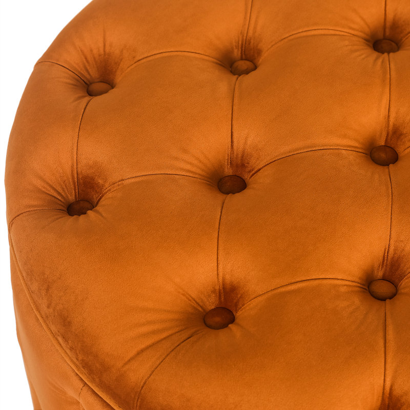 Orange Velvet Tufted Round Cocktail Ottoman with Storage