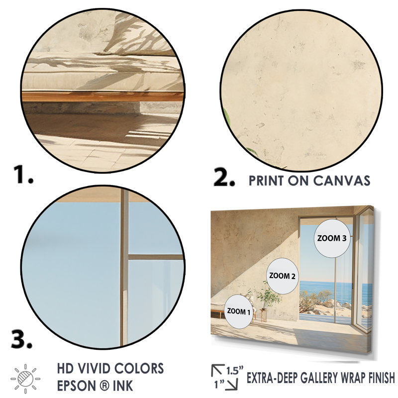 «Beach Windows Horizon III», reproduction sur toile, Cadre doré simple, H 30 po x l 40 po x P 1,5 po