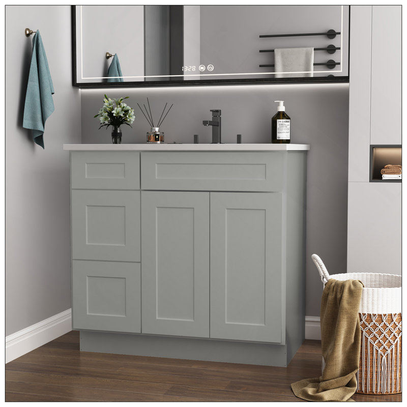 Versatile 36 In. W X 21 In. D X 34.5 In. H In Shaker White Plywood Ready To Assemble Floor Vanity Sink Base Kitchen Cabinet With Left Door
