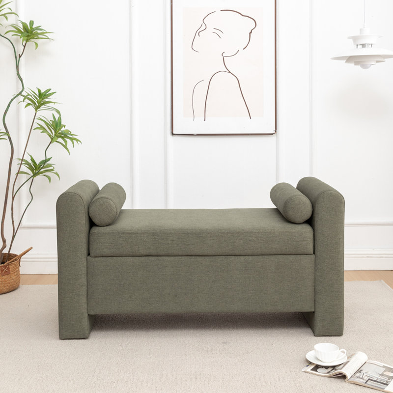 Banc de rangement rembourré en polyester Lataja, Vert forêt, H 24 po x l 46 po x P 19,7 po