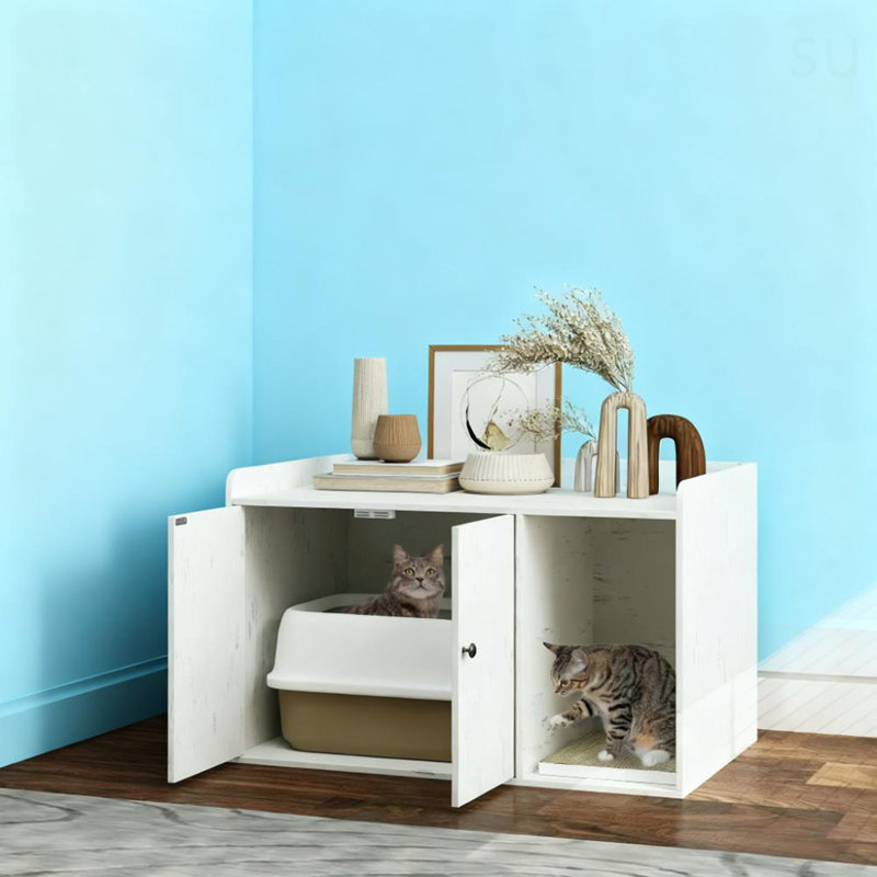 Enceinte de litière pour chat 32 "avec tapis à gratter, entrée pour chat