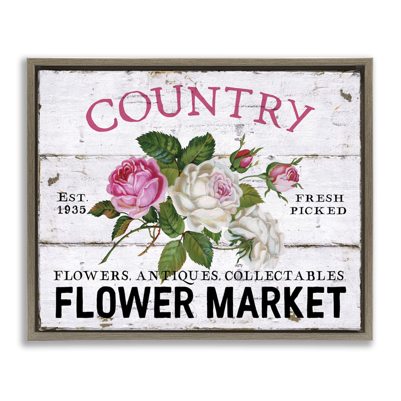  Art mural sur toile flottante, "Pink Country Flower Market" par Creatif Belle, Cadre flottant orme Montalcino