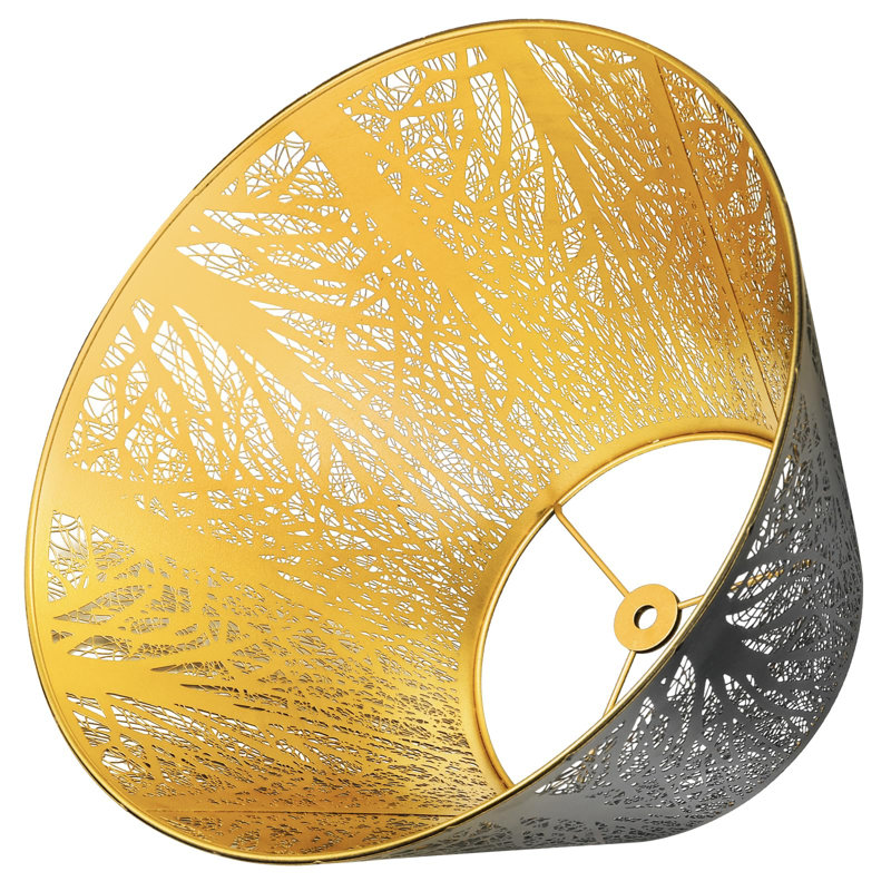 Medium Black Metal Lampshade with Tree Pattern and Golden Interior