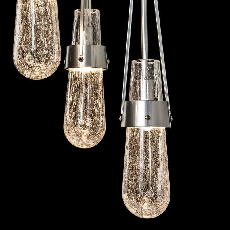 Luminaire suspendu 9 lumières Link, Long: 19" to 130", Verre antique transparent, Sterling