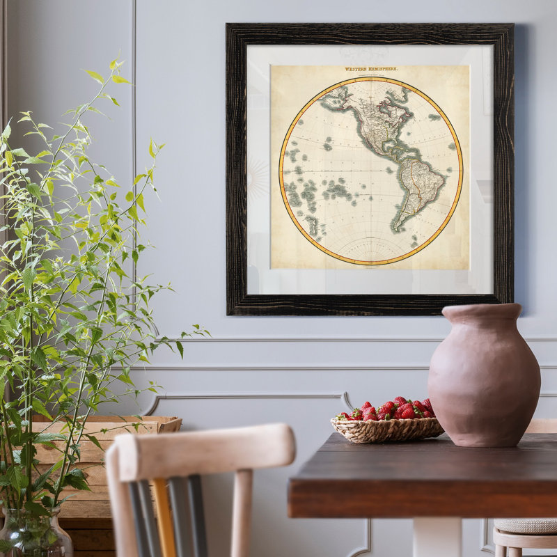 1812 Western Hemisphere - Reproduction d'art graphique encadré, H 17 po x l 17 po x P 1,5 po, Papier avec cadre noir