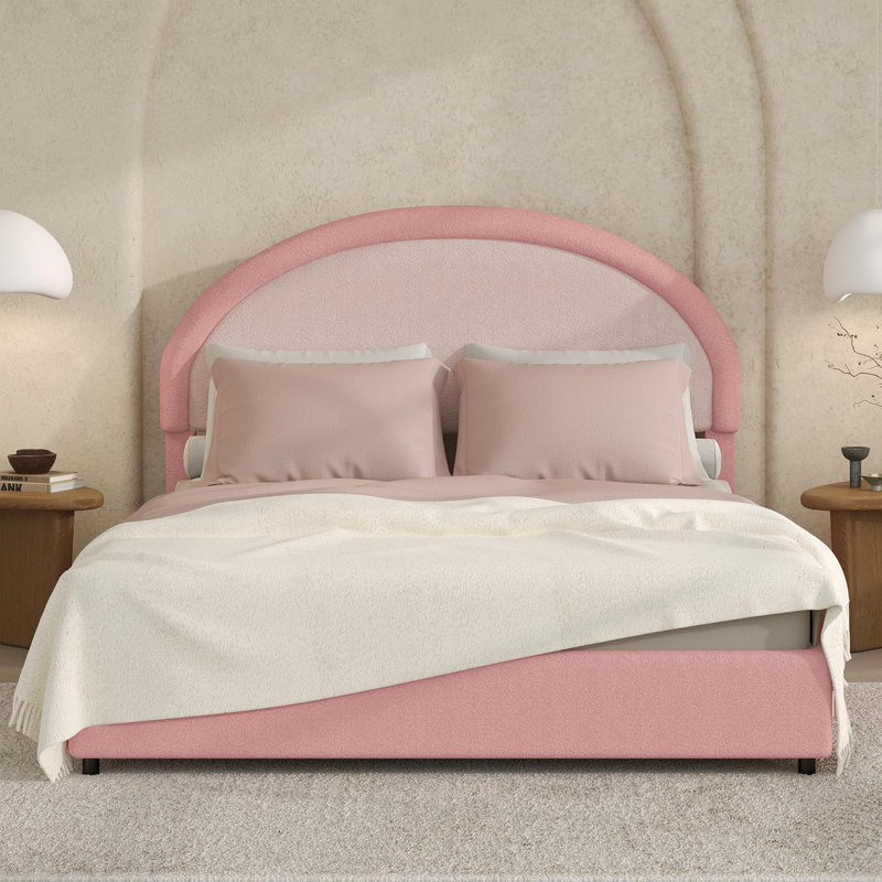 Base de lit tapissier avec tête de lit Boucle, Grand lit, Rose
