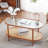 Double-Layer Oval Ripple Glass And PE Rattan Tabletop Paired With Heat Transfer Wood Grain Iron Frame Coffee Table
