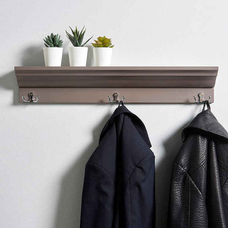 Makhzane Floating Shelf with Hooks, Grey
