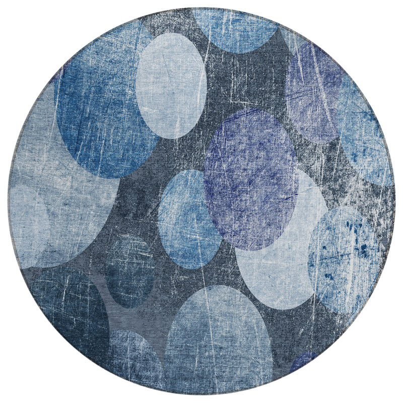 Tapis extérieur rond rond 8 po gris et bleu