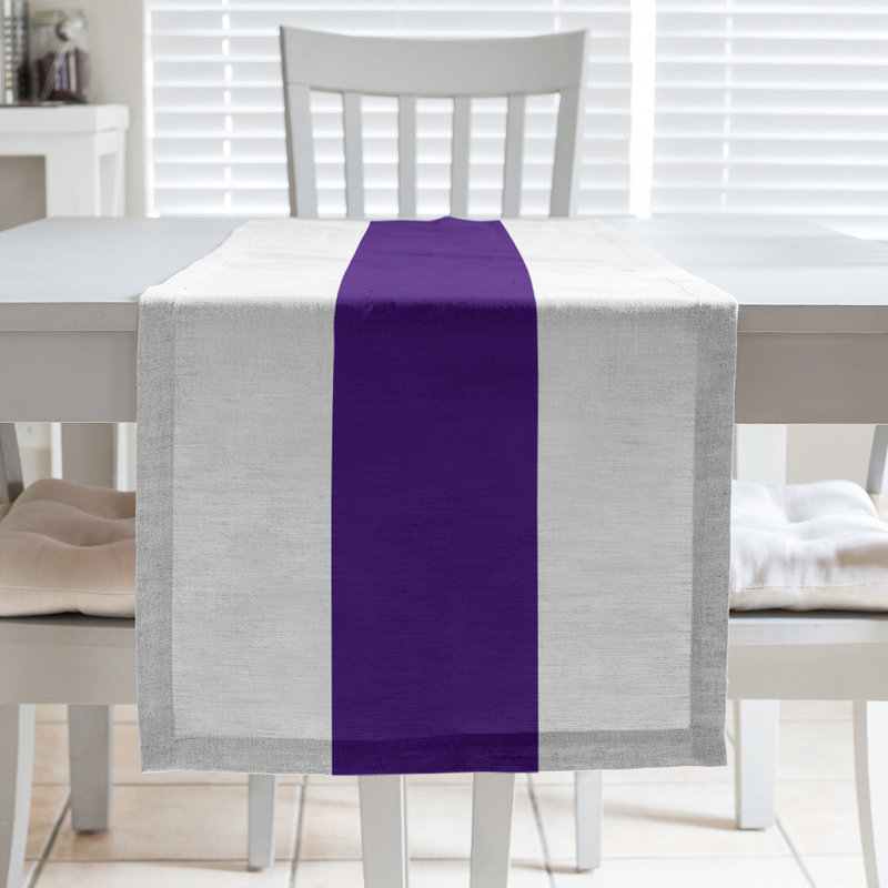 Chemin de table Seattle, Colorado, 72 po x 16 po, Blanc / mauve / blanc