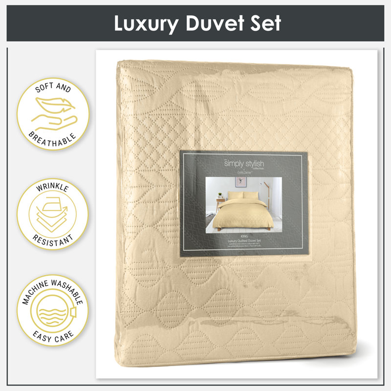 Aran - Elegant Quilted Duvet Set Polyester Geometric Duvet Cover Set with Pillowcases Included