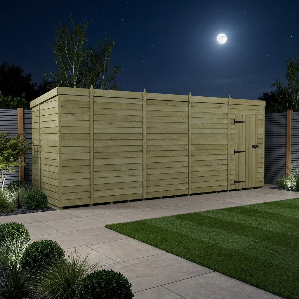 Total Sheds 18ft x 6ft Pent Garden Shed - Single Door - No Windows - Pressure Treated Timber - UK Manufactured