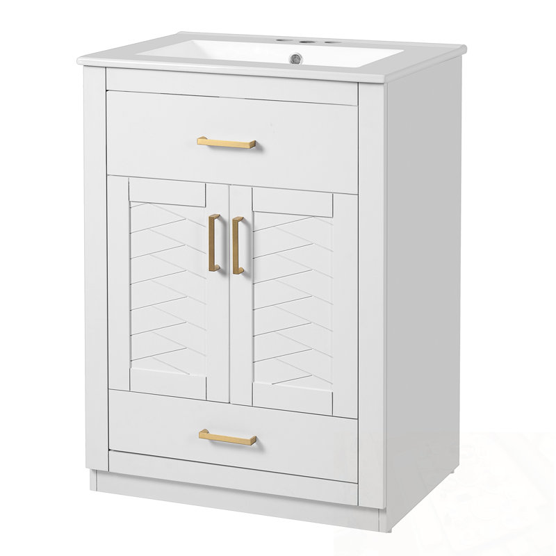 Meuble-lavabo avec lavabo, 2 portes et 1 tiroir basculant, Blanc