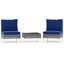 Ensemble de meubles de patio 3 pièces avec table basse en verre trempé et coussins de siège souples bleu marine