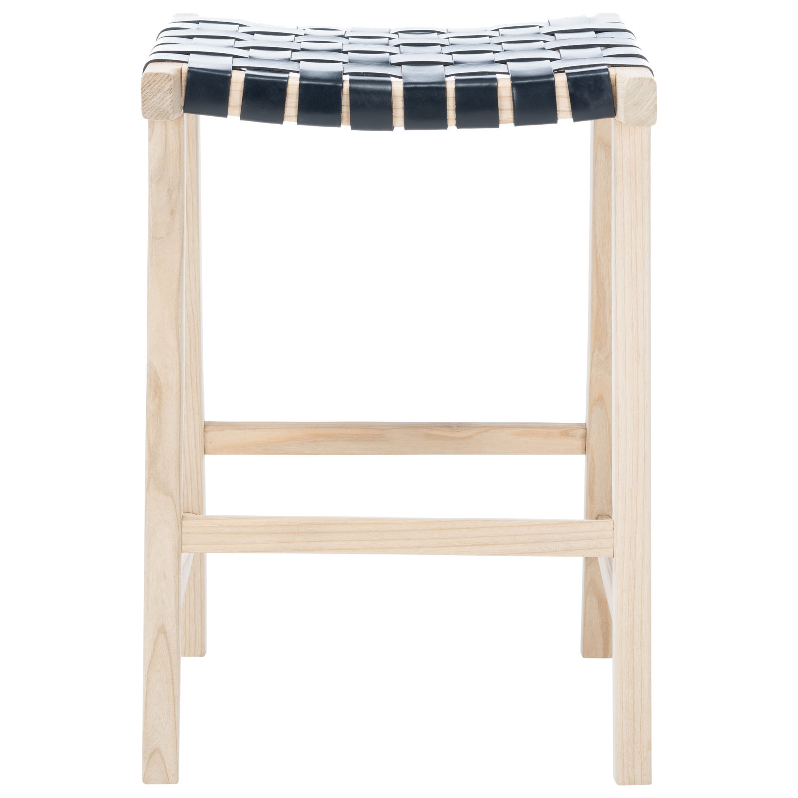Alston Backless Leather Bar & Counter Stool, Counter Stool (26.77” Seat Height), Light Natural, Black