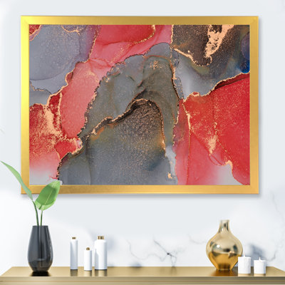 Gris et rouge, art abstrait fluide de luxe - peinture sur toile