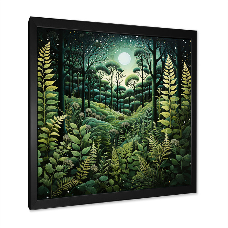 «Ferns Plant Enchanted Forest II», reproduction sur toile, H 24 po x l 24 po x P 1 po, Cadre simple noir